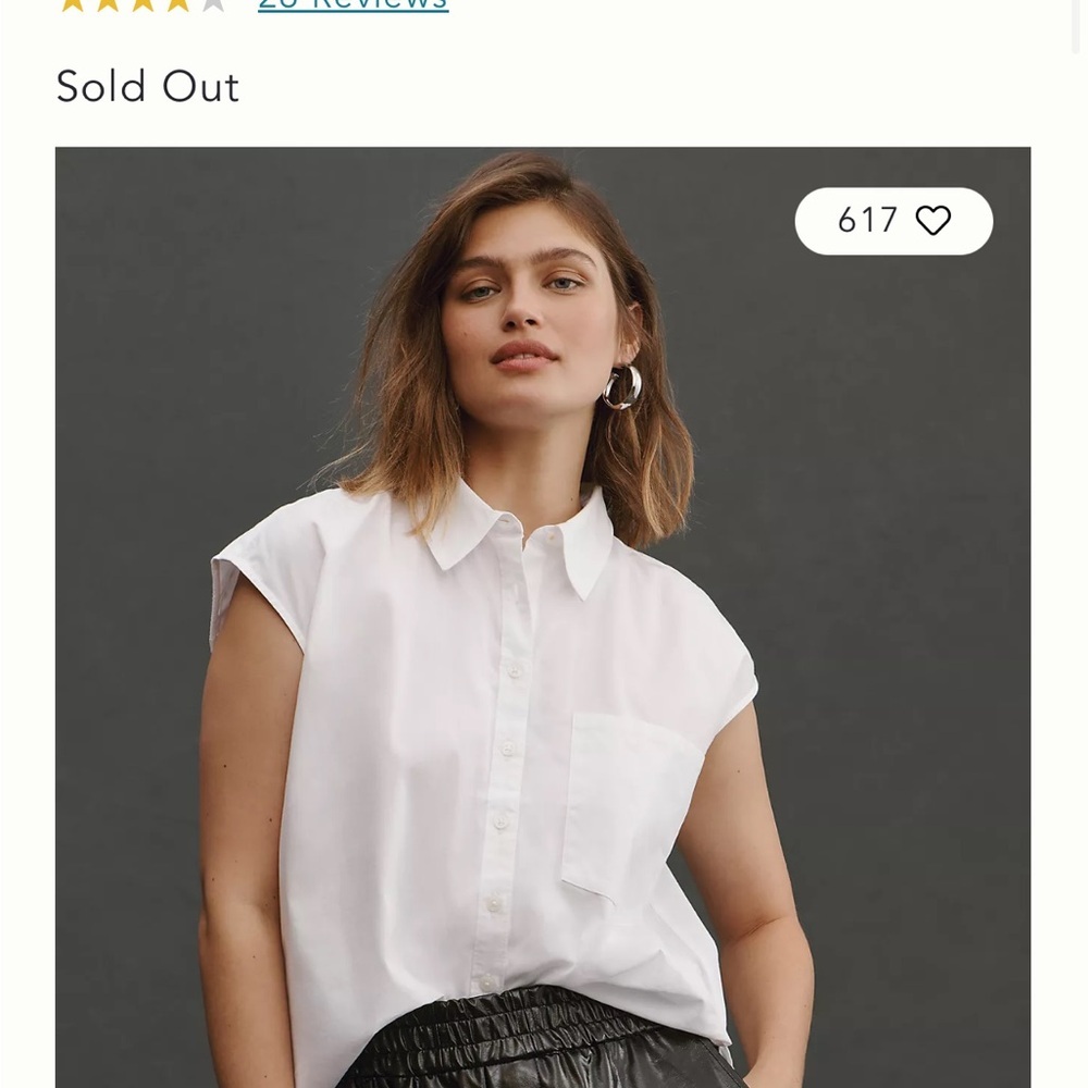 Maeve The Bennet Buttondown White Muscle Tank Shirt, Small - Picture 4 of 13
